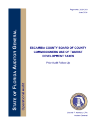 Escambia County Board of County Commissioners use of tourist development taxes, prior audit follow-up operational audit